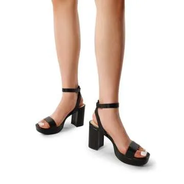 DREAM PAIRS Platform Heels for Women High Block Chunky Open Toe Ankle Strap Heels Fashion Wedding Party Evening Prom Dance Dress Pump Sandals Shoes,Size 10,Black-PU,SDHS2420W