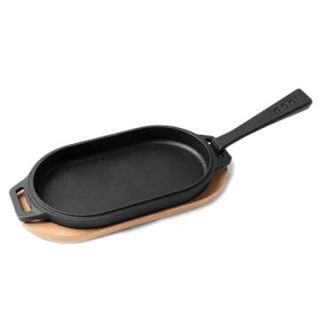ooni Cast Iron Sizzler Pan - Griddle Frying Pan, 12" x 6" Sizzler Plate with Removable Handle and Ba...