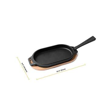 ooni Cast Iron Sizzler Pan - Griddle Frying Pan, 12" x 6" Sizzler Plate with Removable Handle and Bamboo Trivet, Pre-Seasoned Non-Stick Oven Safe Cookware, Pizza Oven and BBQ Accessories