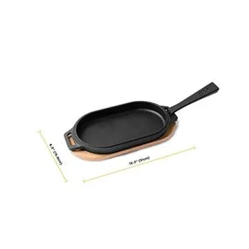 ooni Cast Iron Sizzler Pan - Griddle Frying Pan, 12" x 6" Sizzler Plate with Removable Handle and Bamboo Trivet, Pre-Seasoned Non-Stick Oven Safe Cookware, Pizza Oven and BBQ Accessories