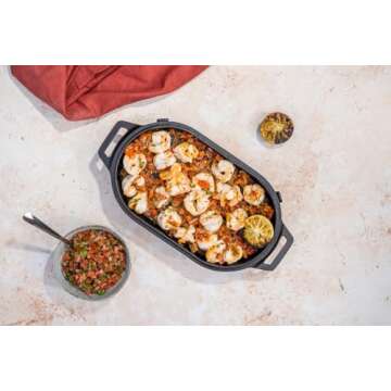 ooni Cast Iron Sizzler Pan - Griddle Frying Pan, 12" x 6" Sizzler Plate with Removable Handle and Bamboo Trivet, Pre-Seasoned Non-Stick Oven Safe Cookware, Pizza Oven and BBQ Accessories