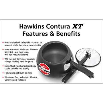 Hawkins 3 Litre Contura Black XT Pressure Cooker, Hard Anodised Inner Lid Cooker, Induction Cooker, Handi Cooker, Black (CXT30)