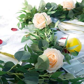 2Pack 6.6 FT Eucalyptus Garland with Willow Leaves Artificial Greenery Garland for Backdrop Wedding Decoration