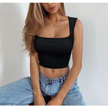 Meyeeka Crop Tops for Women Going Out Strappy Sleeveless Summer Tank Tops Black M