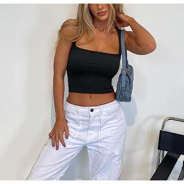 Meyeeka Crop Tops for Women Going Out Strappy Sleeveless Summer Tank Tops Black M