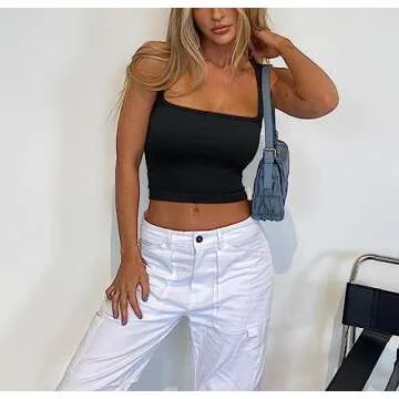 Meyeeka Crop Tops for Women Going Out Strappy Sleeveless Summer Tank Tops Black M