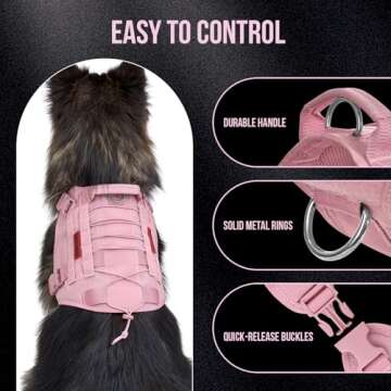 OneTigris Tactical Dog Harness Vest - Adjustable No-Pull Vest for Hiking and Training (Pink, Large)