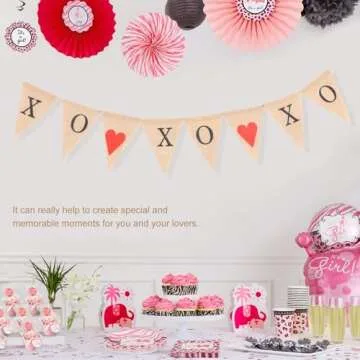 TINKSKY Bunting Banners XOXOXO Letter Pennant Flags Romantic Garland Decorations for Wedding Bridal Shower Engagement Proposal Party