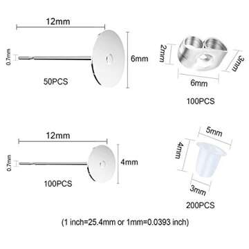 450PCS Earring Posts Stainless Steel Flat Pad,Hypoallergenic Stud Earrings with Butterfly and Rubber...