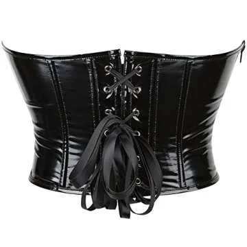 SHYMMUO Women's Black Corset Tops Sexy Bustier Crop Top Summer Going Out Strapless Leather Waist Belt Bra XL