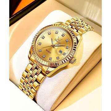 OLEVS Watch Women Gold Watches for Women Wrist Watch Ladies Analog Women Watch with Date Diamond Women's Watch Dress Classic Stainless Steel Watch for Women Waterproof Female Watch Reloj para Mujer