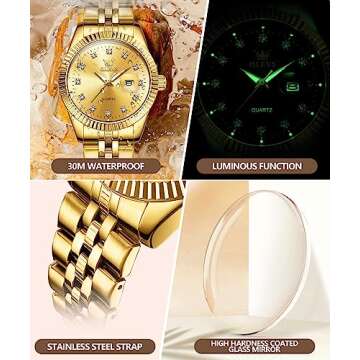 OLEVS Watch Women Gold Watches for Women Wrist Watch Ladies Analog Women Watch with Date Diamond Women's Watch Dress Classic Stainless Steel Watch for Women Waterproof Female Watch Reloj para Mujer