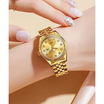 OLEVS Watch Women Gold Watches for Women Wrist Watch Ladies Analog Women Watch with Date Diamond Women's Watch Dress Classic Stainless Steel Watch for Women Waterproof Female Watch Reloj para Mujer