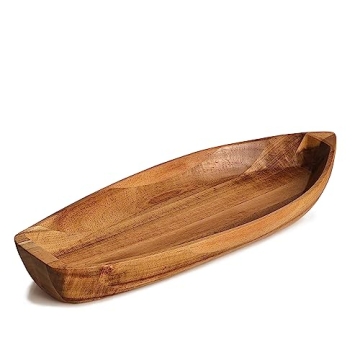 CAMLOT Lucky Boat Tray - Acacia Wood Serving Platter for Home & Gifts