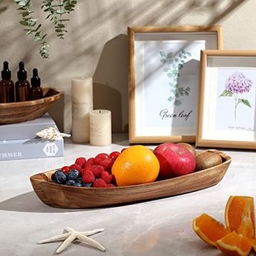 CAMLOT Acacia Wood Lucky Boat Serving Tray Functional Decor