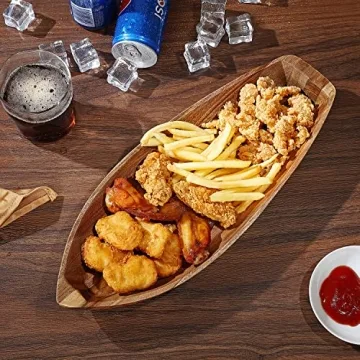 CAMLOT Acacia Wood Lucky Boat Serving Tray Functional Decor