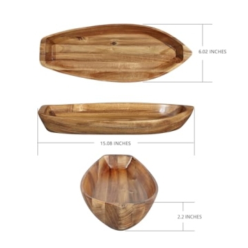 CAMLOT Acacia Wood Lucky Boat Serving Tray Functional Decor