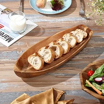 CAMLOT Acacia Wood Lucky Boat Serving Tray Functional Decor