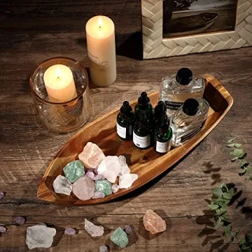 CAMLOT Acacia Wood Lucky Boat Serving Tray Functional Decor