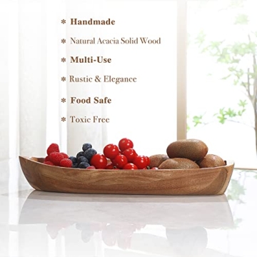 CAMLOT Acacia Wood Lucky Boat Serving Tray Functional Decor