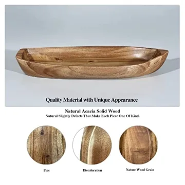 CAMLOT Acacia Wood Lucky Boat Serving Tray Functional Decor