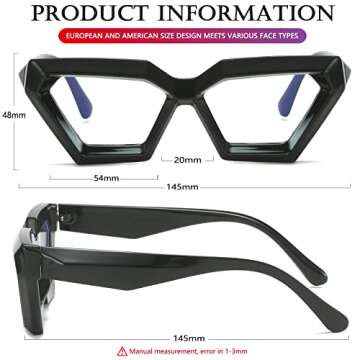AIEYEZO Thick Cat Eye Glasses Fashion Blue Light Glasses for Women Cateye Computer Glasses Anti Eyestrain & Prevent Headache (Black)