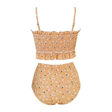 OMKAGI Women's Cute Shirred Swim High Waisted Bikini Set