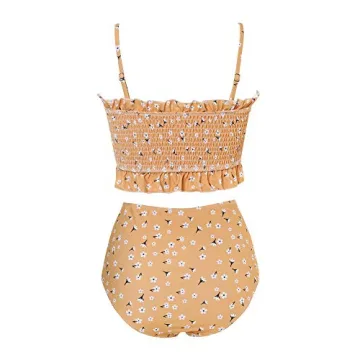 OMKAGI Women's Cute Shirred Swim High Waisted Bikini Set