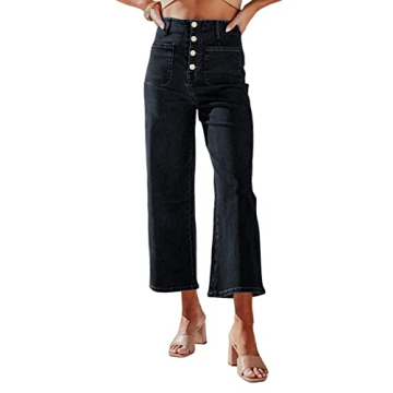 Stylish Sidefeel Women's High Waisted Wide Leg Jeans - Black Size 4