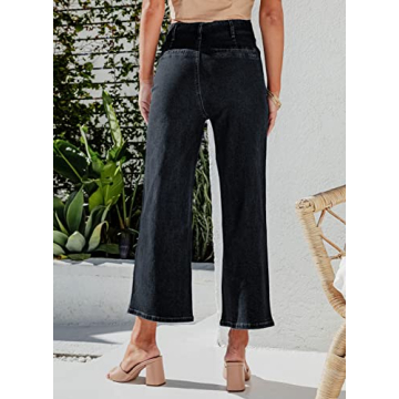 High Waisted Wide Leg Jeans in Black Size 4