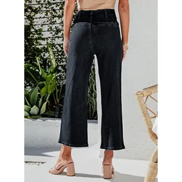 High Waisted Wide Leg Jeans in Black Size 4