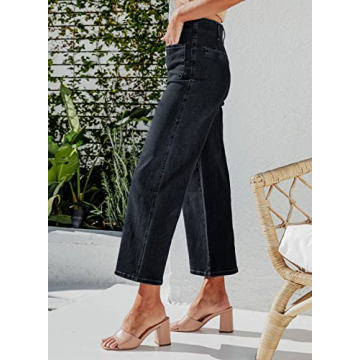 High Waisted Wide Leg Jeans in Black Size 4