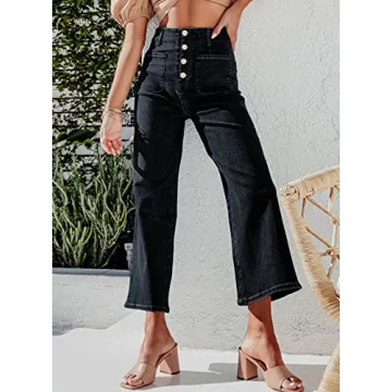 High Waisted Wide Leg Jeans in Black Size 4