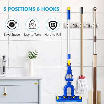 ONMIER Mop and Broom Holder Wall Mount Broom Holder Wall Mounted Organizer Storage Rack for Garden, ...