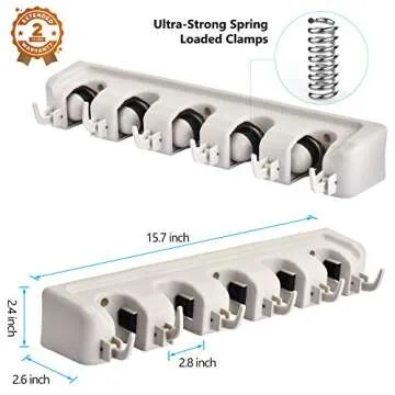 ONMIER Mop and Broom Holder Wall Mount Broom Holder Wall Mounted Organizer Storage Rack for Garden, Garage Tools (5 Positions with 6 Hooks)