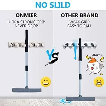 ONMIER Mop and Broom Holder Wall Mount Broom Holder Wall Mounted Organizer Storage Rack for Garden, Garage Tools (5 Positions with 6 Hooks)