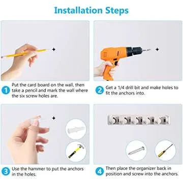 ONMIER Mop and Broom Holder Wall Mount Broom Holder Wall Mounted Organizer Storage Rack for Garden, Garage Tools (5 Positions with 6 Hooks)