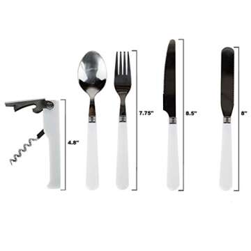 Camping Silverware Kit Cutlery Organizer Utensil Picnic Set - 12 Piece Mess Kit For 2 - Stainless Steel Plate Spoon Butter and Serrated Knife Wine Opener Fork Napkin Hiking - Camp Kitchen BBQ’s (Grey)