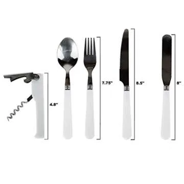 Camping Silverware Kit Cutlery Organizer Utensil Picnic Set - 12 Piece Mess Kit For 2 - Stainless Steel Plate Spoon Butter and Serrated Knife Wine Opener Fork Napkin Hiking - Camp Kitchen BBQ’s (Grey)