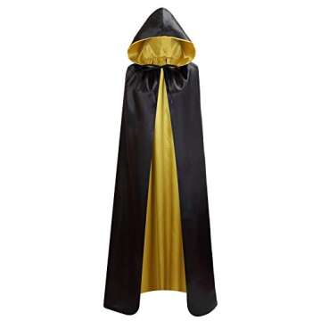 Makroyl Unisex Reversible Hooded Cloak Cape for Christmas Halloween Party Vampires Cosplay Costumes (Black+Yellow, Large)