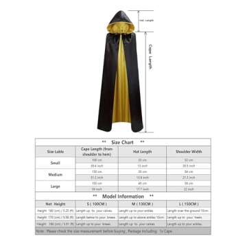 Makroyl Unisex Reversible Hooded Cloak Cape for Christmas Halloween Party Vampires Cosplay Costumes (Black+Yellow, Large)