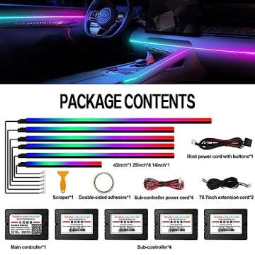 Dreamcolor Acrylic Interior Car Lights, WEBUPAR Car Accessories 6 in 1 Car LED Strip Lights with APP Control and 213 Modes, 175 inches 593 LEDs Fiber Optic Lights, RGB Neon Car Lighting