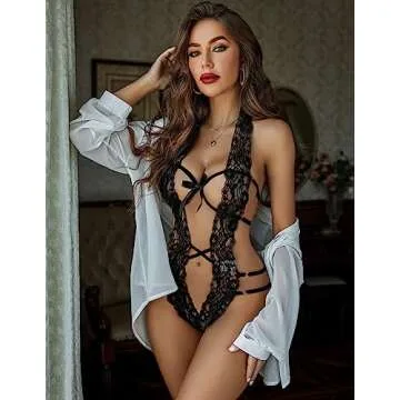 Avidlove Women Deep V Halter Lingerie Teddy Bodysuit