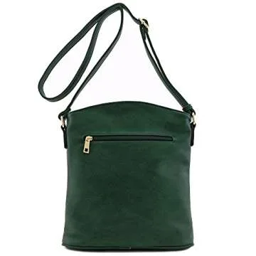 ALYSSA Triple Zip Pocket Large Crossbody Bag - Hunter Green