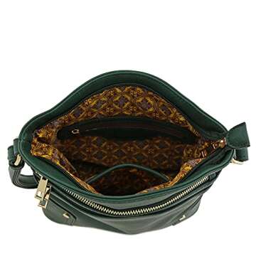 ALYSSA Triple Zip Pocket Large Crossbody Bag - Hunter Green