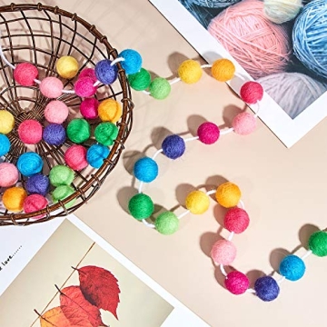 Boao 3 Pieces Wool Felt Ball Garland Colorful Pom Pom Garland Handmade 6.5 Feet Long 24 Balls Felt Ball Garlands for Wall Christmas Tree Decoration (Rainbow)