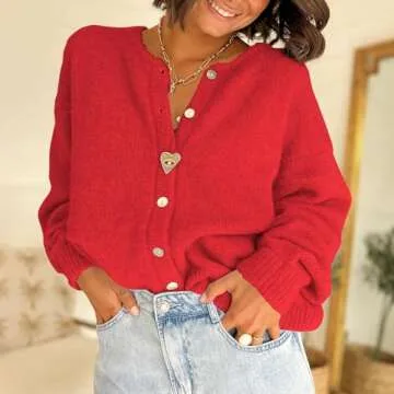 ThCreasa Womens Solid Long Sleeve Cardigans Button Up Knit Open Front Classic Fall Winter Sweater Sh...
