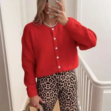 ThCreasa Womens Solid Long Sleeve Cardigans Button Up Knit Open Front Classic Fall Winter Sweater Shirt Outerwear Red S