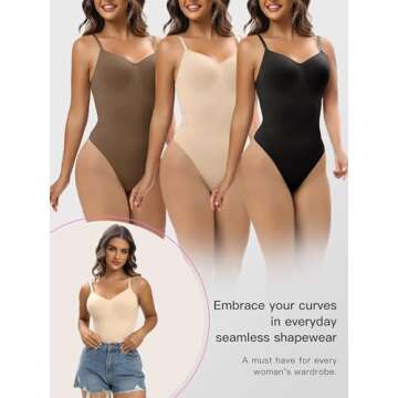 YIANNA Shapewear for Women Tummy Control Bodysuit Seamless Sculpting Snatched Waist Body Suit Thong,YA5215-Beige-S/M