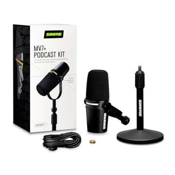 Shure MV7+ Podcast Dynamic Microphone with Stand. OBS Certified, Enhanced Audio, LED Touch Panel, US...